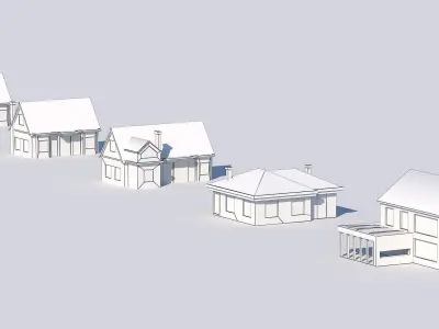 5 Village house villas Low-poly 3D model