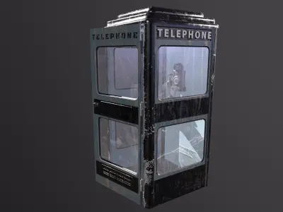 AAA Old phone box with payphone  Low-poly 3D model
