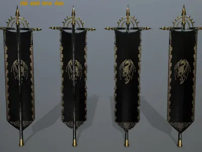 flag set swords and banners Low-poly 3D model