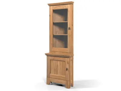 Country Corner Display Cabinet 1 Glass Door Solid Natural Oak  3D model