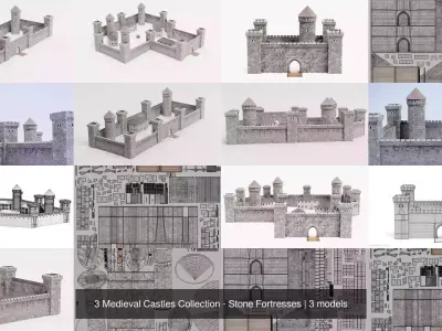3 Medieval Castles Collection - Stone Fortresses 3D Model Pack