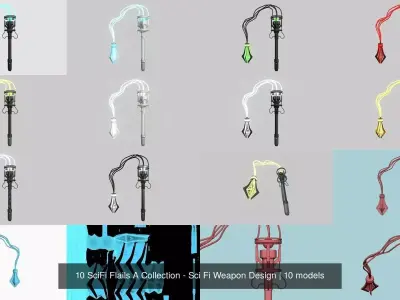 10 SciFi Flails A Collection - Sci Fi Weapon Design 3D Model Pack