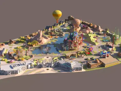 Large Outdoor Amusement Park Low-poly 3D model