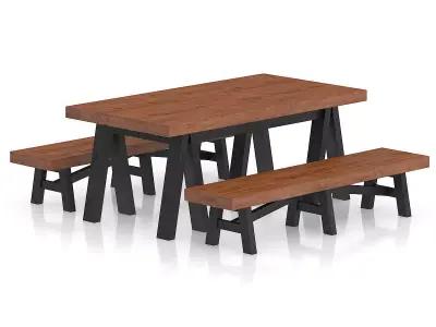 Wooden Table and Benches 3D model