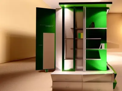 wardrobe and bed design 2 green and white  3D model