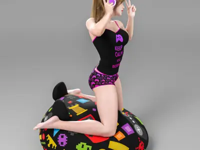 sexy girl sitting on the floor 3D model