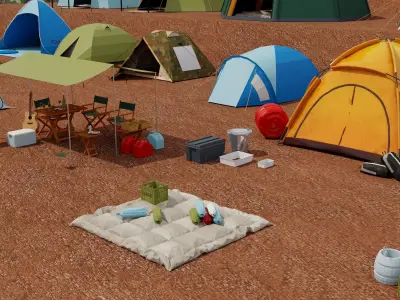 Camping Tent Pack Variety Low Poly Military Glamping Tents Low-poly 3D model