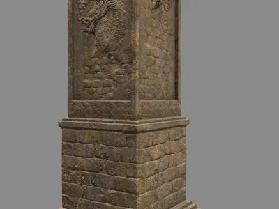 pillar 4 set of four wooden pillars Low-poly 3D model