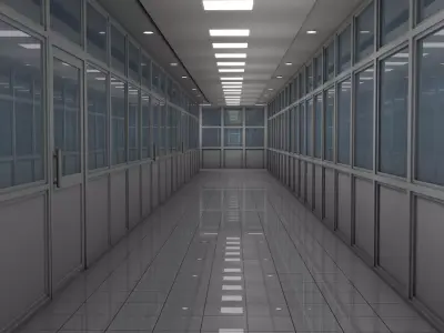 Hospital corridor with Empty rooms 3D model