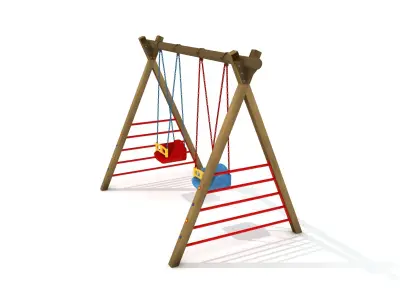 Kids Game Play Equipment 025 Wooden Swing 3D model