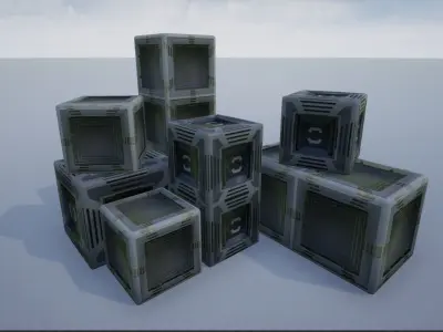 Lowpoly Sci-fi Crates and Containers Low-poly 3D model