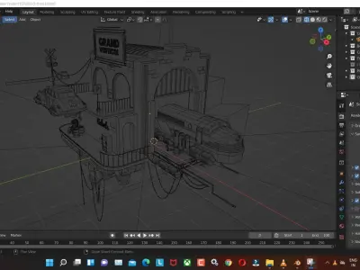 cloud-train low poly model render in blender Low-poly 3D model