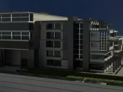 complex apartment building with swimming pool 3D model