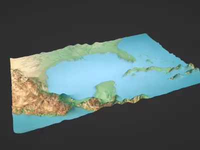 Gulf Of Mexico Map Topography Low-poly 3D model