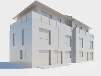 Build009 brick building with balconies 3D model