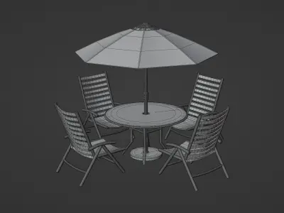 Patio outdoor table with chairs and umbrella Turquoise 3D model