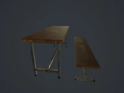 Old bench and table pbr Low-poly 3D model