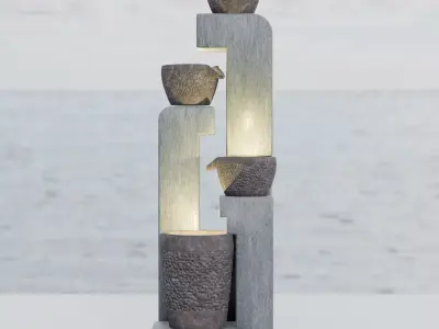 4 Tier Free flowing Stone Fountain 3D  Model 3D model