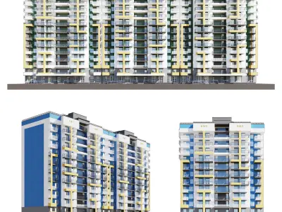 Set of multi-story apartment buildings 3D model
