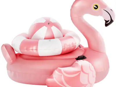 pink intex mega flamingo Inflatable Island with ring and ball 3D model