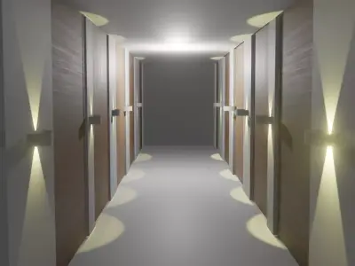 HOTEL hallway with wooden doors and lights Free low-poly 3D model