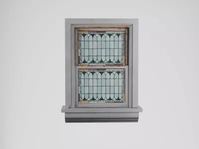 English Stained Glass Window Old Painted White Frame Low-poly 3D model