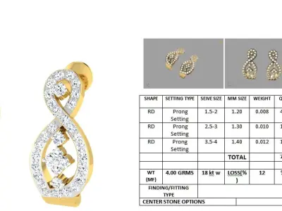 Daimond Earrings 3DM STL OBJ FBX Render Details 3D print model buy