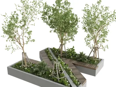 Urban Environment - Urban Furniture - Green Benches With 52 3D model