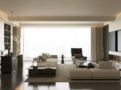 Italian  style large flat  floor living and dining room 3D model