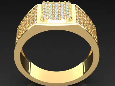Light Gold Diamond Men Ring 2MR045 3D model