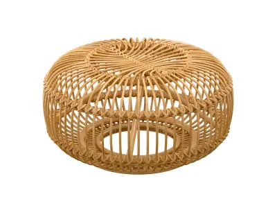 Mid century wicker rattan pouf Italy 1950s 3D model