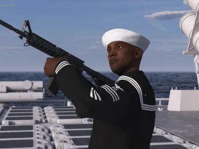 Afro American Sailor in Black Uniform with Rifle 