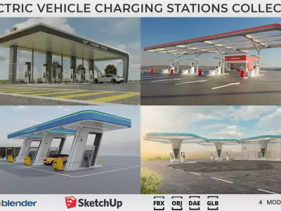 Electric Vehicle Charging Stations 3D Model Pack