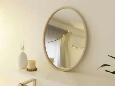 Bedroom round mirror on shelf 3D model