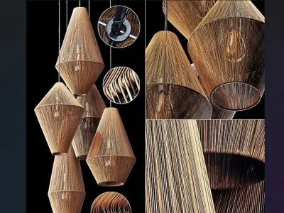 Lamp Wood Rattan Wicker 3D model