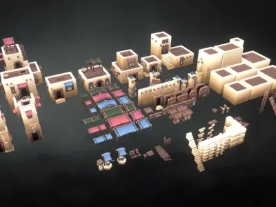 Desert Town Building Set - Proto Series Low-poly 3D model