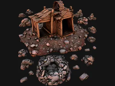 Medieval Stone Ore Mine Low-poly 3D model