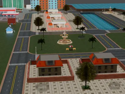 City Environment Low poly Game Ready Low-poly 3D model