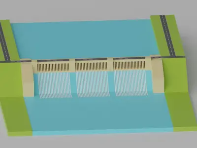 Cartoon Dam Hydroelectric Power Station Low-poly 3D model