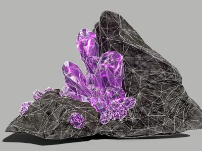 Crystal Set amethyst rock Low-poly 3D model