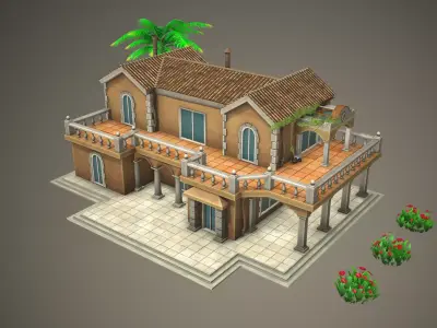Stylized Tropical Beach Building Low-poly 3D model