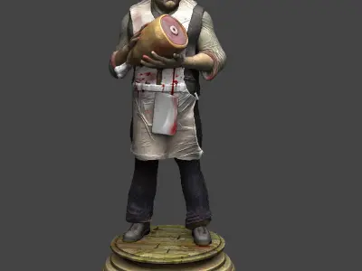 The Butcher man in apron holding piece of meat Low-poly 3D model