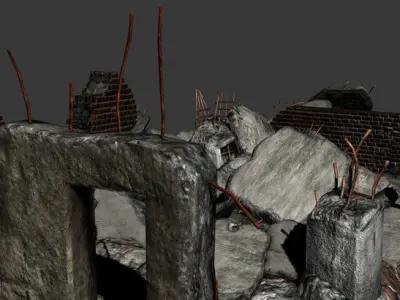 Rubble Brick and Concrete Elements Low-poly 3D model