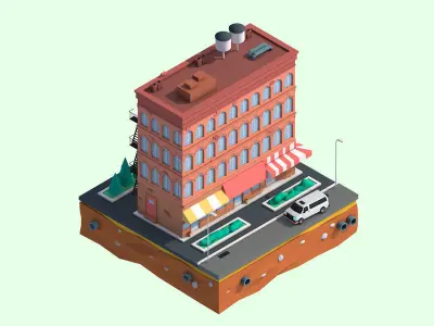 Cartoon Low Poly Brooklyn Street House  Low-poly 3D model