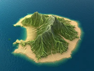Tropical Island Terrain 3 Low-poly 3D model