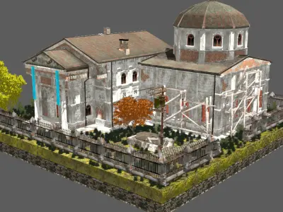 Realistic Western style architecture courtyard houses Low-poly 3D model