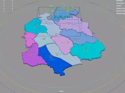 Zurich  Switzerland map region geography political geographic 3D model