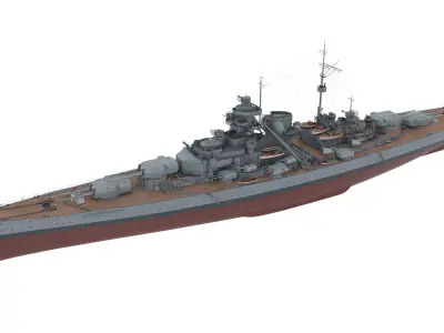  Bismarck 1940 Sea Trials Configuration Battleship Gray Rigged for Cinema 4D 