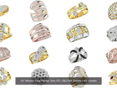 101 Women Ring Render 3dm STL OBJ FBX Details 3D Model Pack