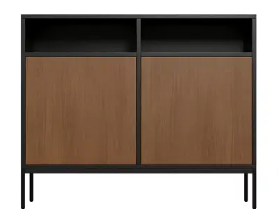 Two-door Black and Walnut Wooden Buffet Low-poly 3D model